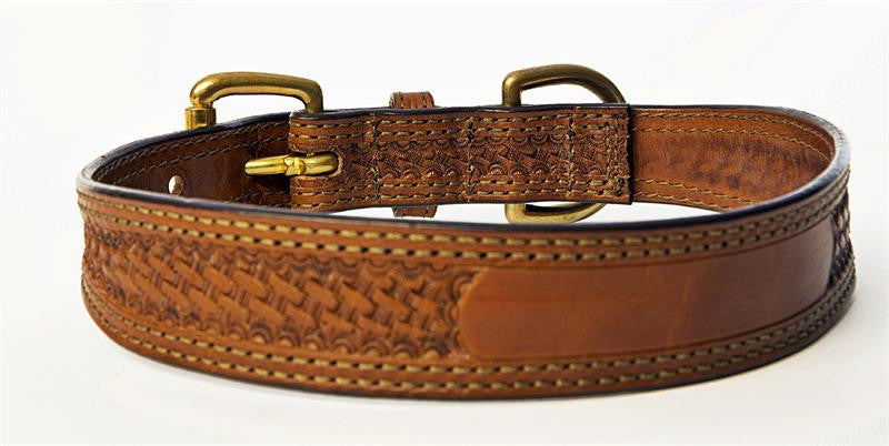 Mahogany Brown Dog Collar with Black Leather + Tan/Light Brown Stitching